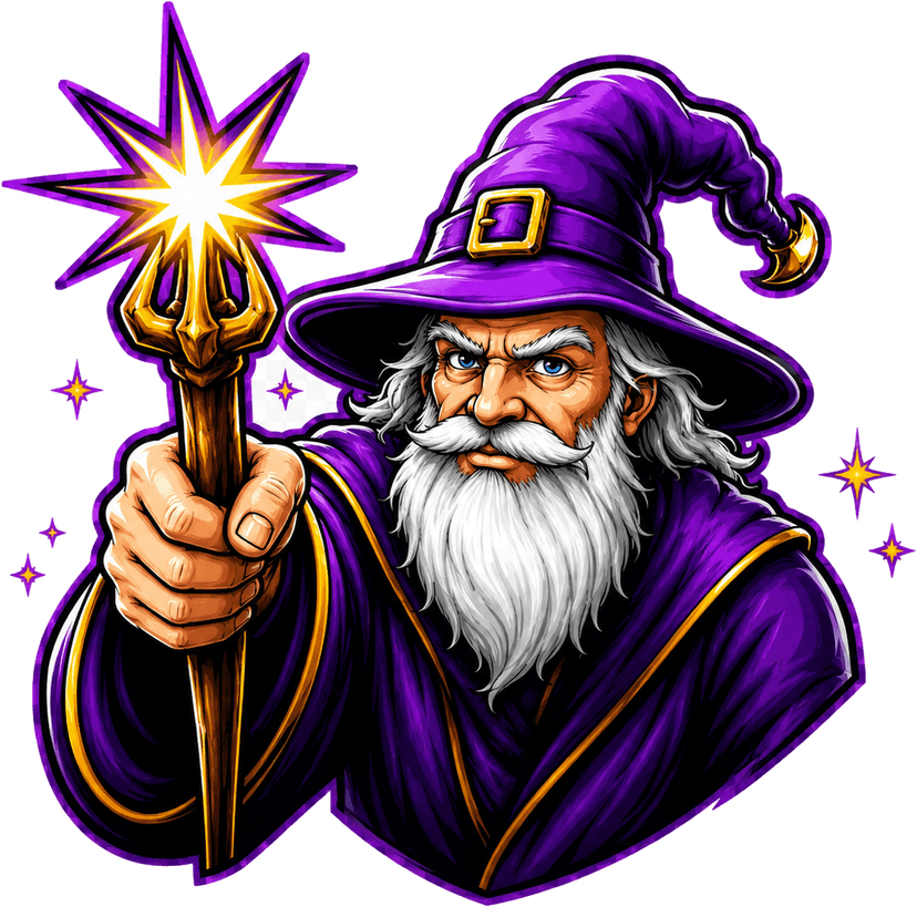 Roof Wizards wizard mascot
